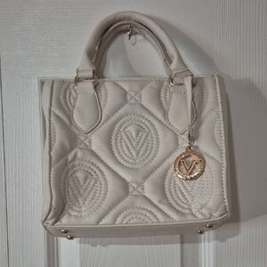 Valentino Orlandi White Quilted Mini Tote Bag With Adjustable Shoulder Strap